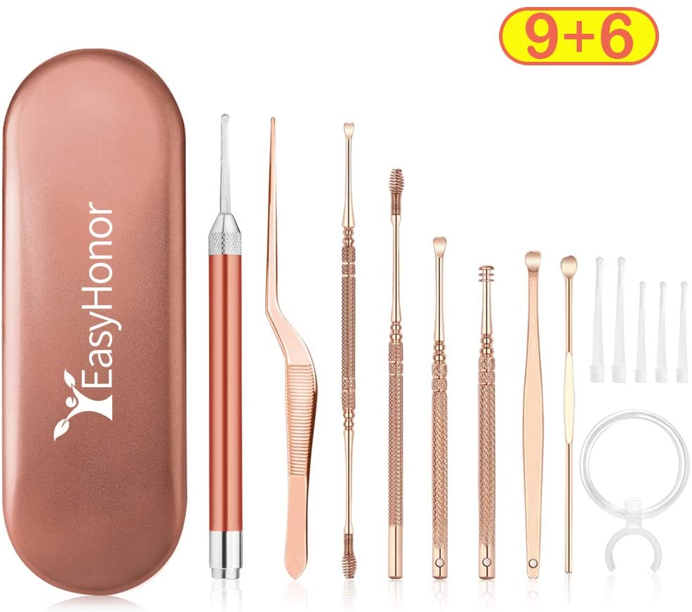 Ear Cleaner, Ear Wax Removal Kit, Earwax Removal Tools Safely and Gently Cleaning Ear Canal at Home, Exfolimates, Earwax Cleaners, Ear Cleansing Tool 9 Set with Storage Box,Gift 6 Silicone Ear Spoon.